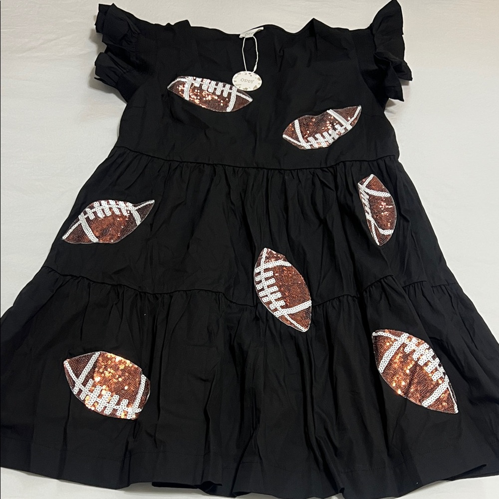 ODDY Black Dress with Football Sequin Accents